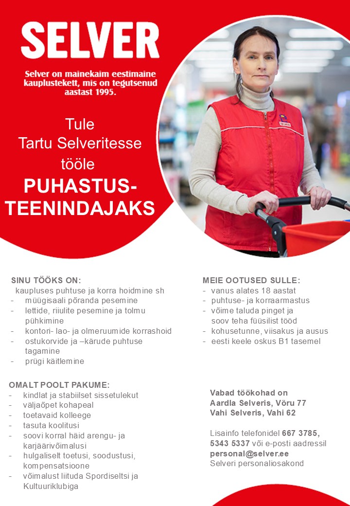 Selver Puhastusteenindaja Tartu Selverites