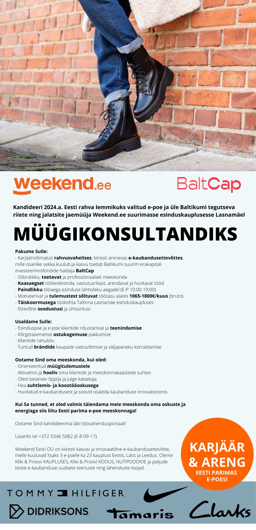 Weekend Eesti OÜ HEA TÖÖAEG E-P 10-19 & TÖÖTASU-Müügikonsultant Lasnamäe esinduskauplusesse