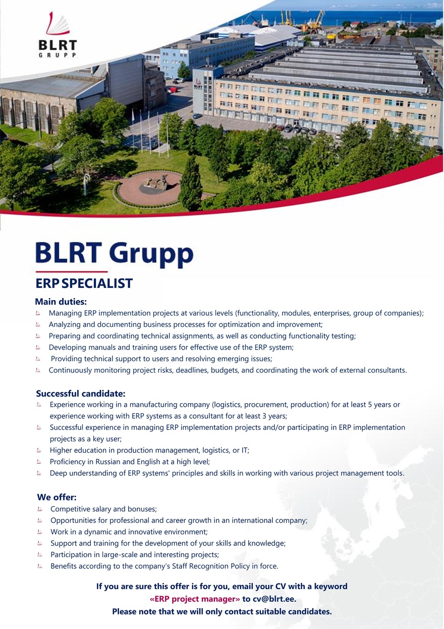 BLRT Grupp ERP specialist