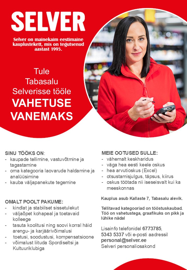 Selver Vahetuse vanem Tabasalu Selveris