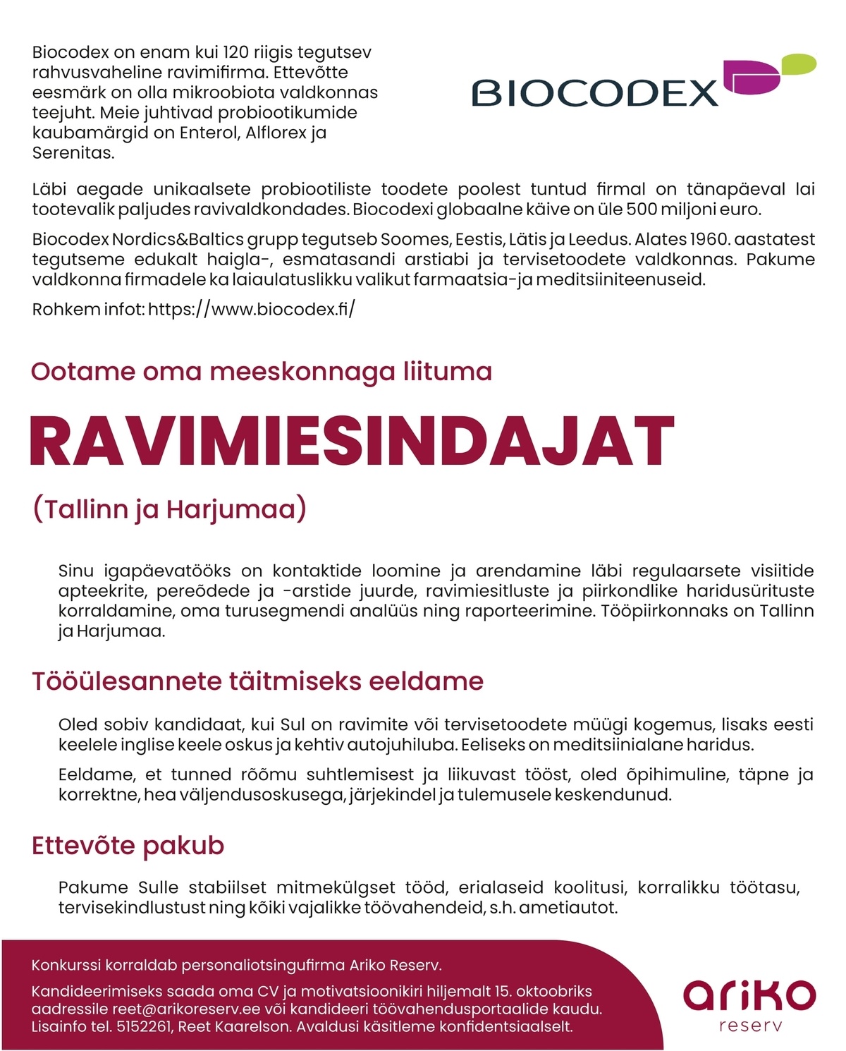 Biocodex OÜ Ravimiesindaja (Tallinn ja Harjumaa)