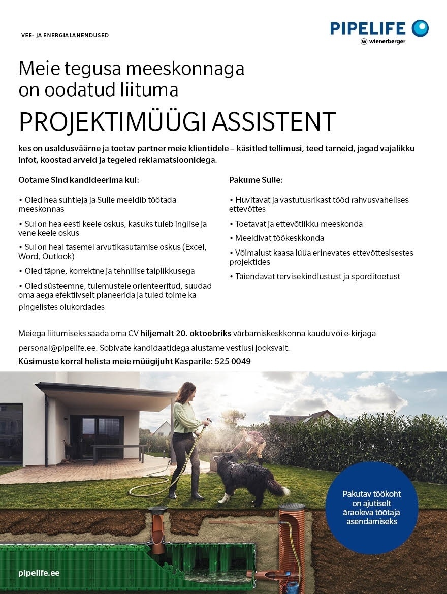 Pipelife Eesti AS Projektimüügi assistent