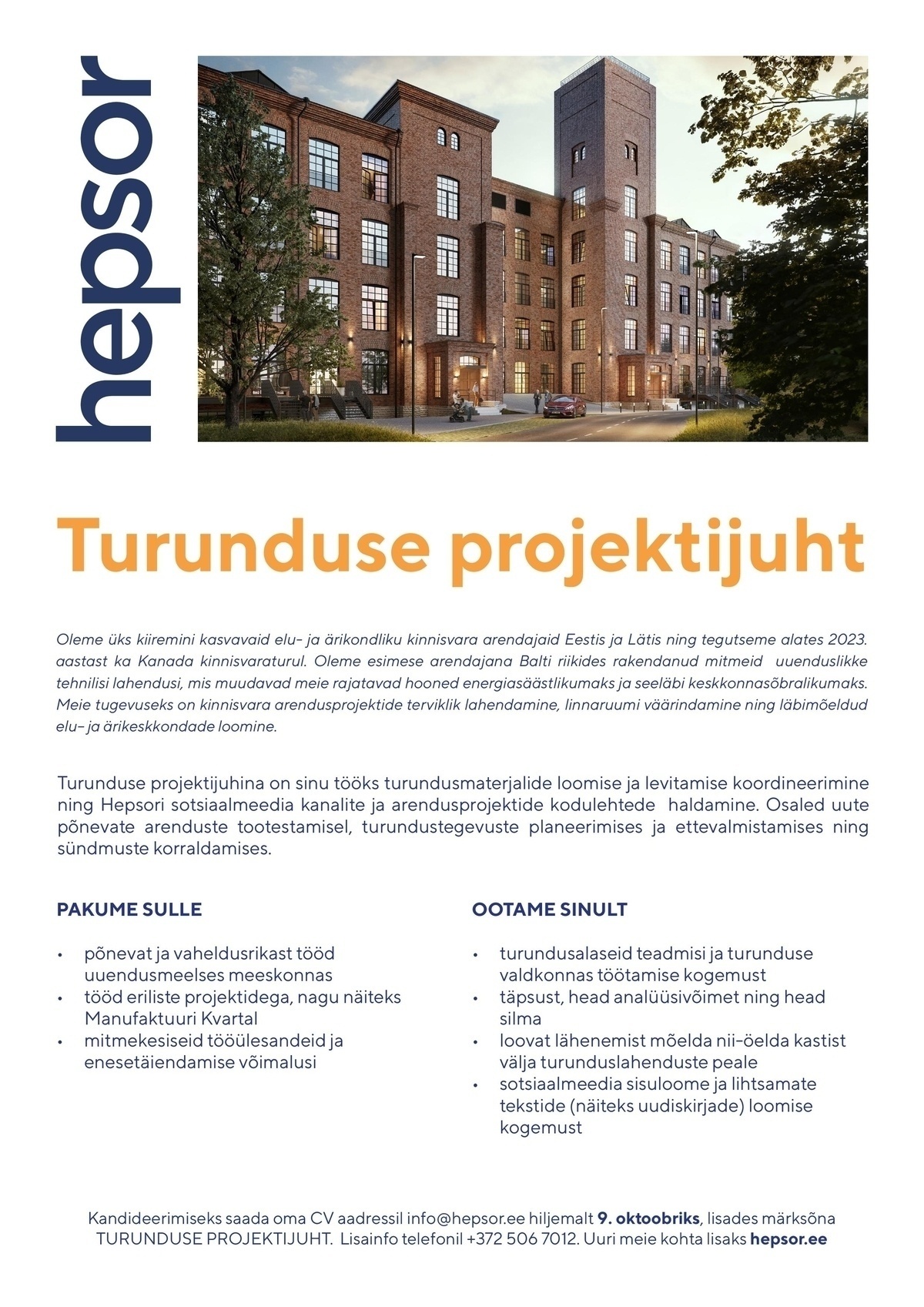 HEPSOR AS Turunduse projektijuht