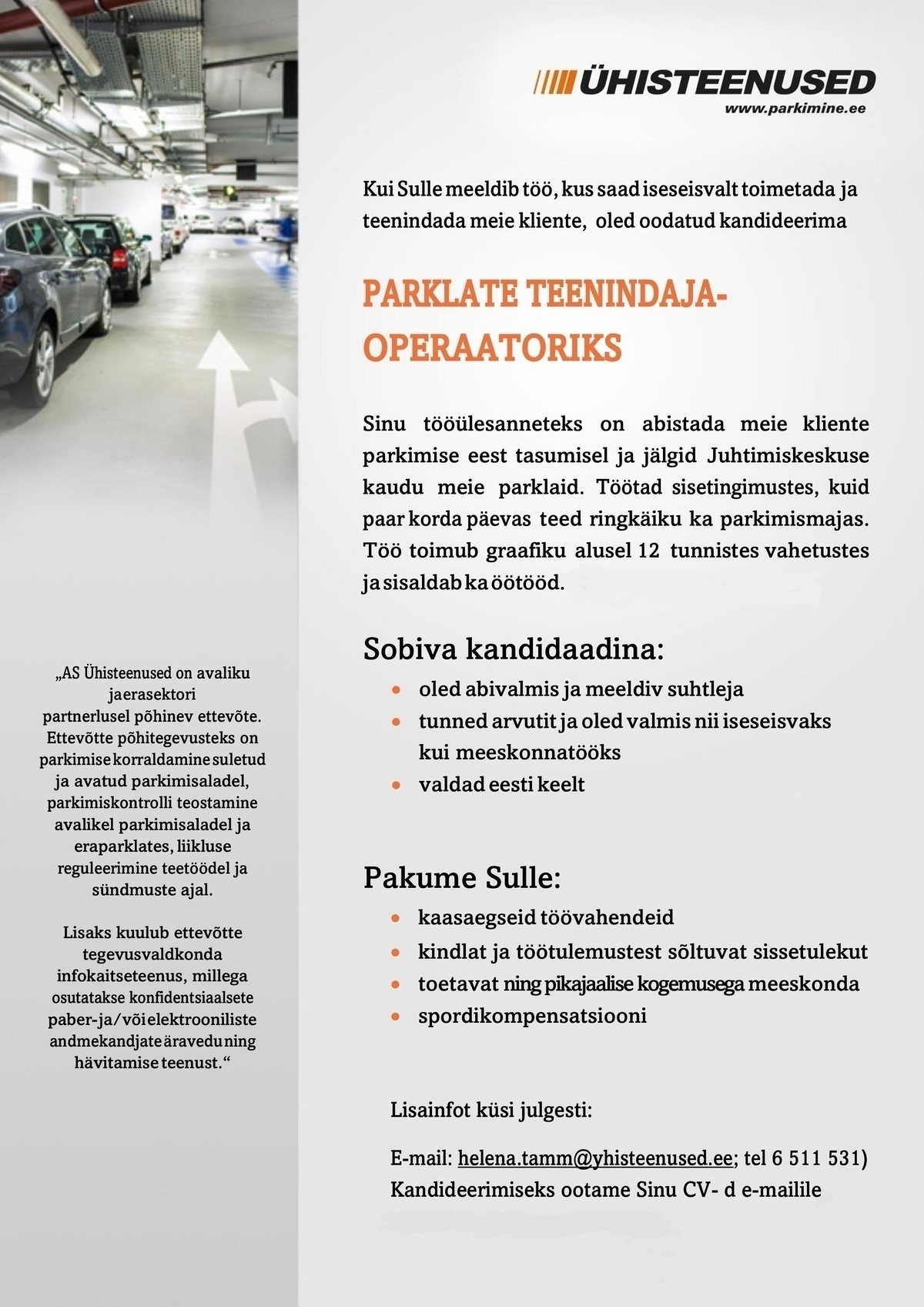 ÜHISTEENUSED AS Parklate teenindaja-operaator