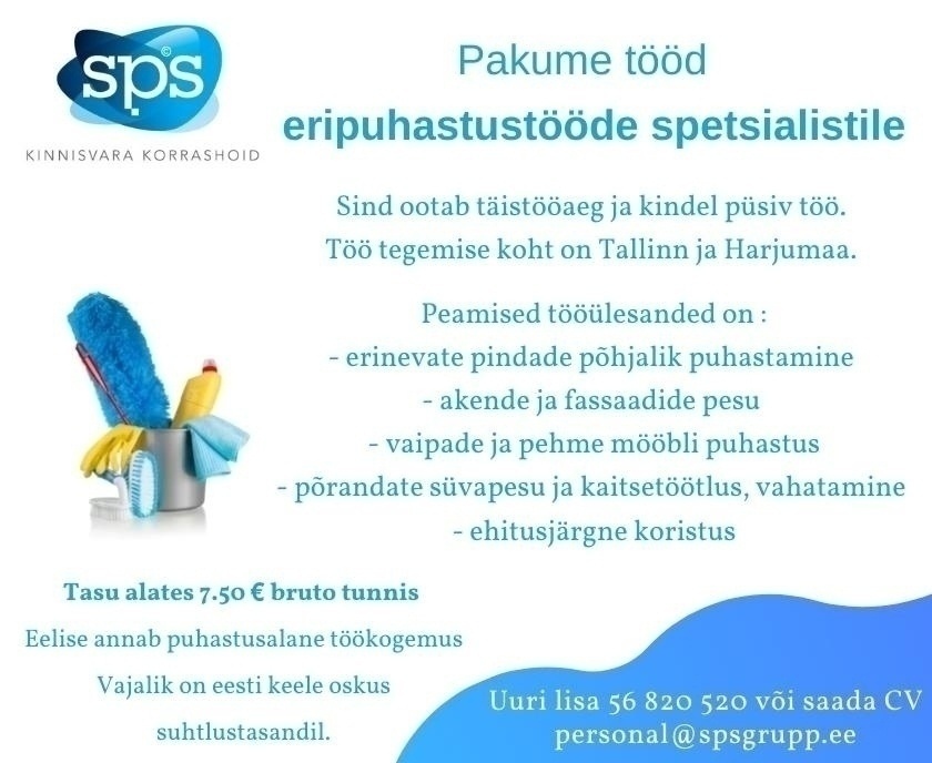 SPS Grupp OÜ Eripuhastustööde spetsialist