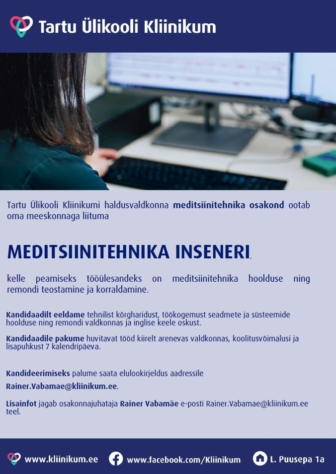 Tartu Ülikooli Kliinikum SA Meditsiinitehnika insener