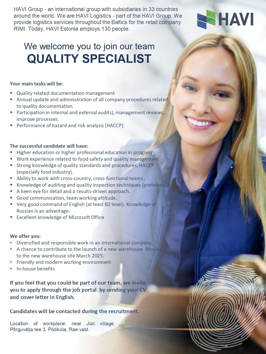 HAVI Logistics OÜ Quality specialist