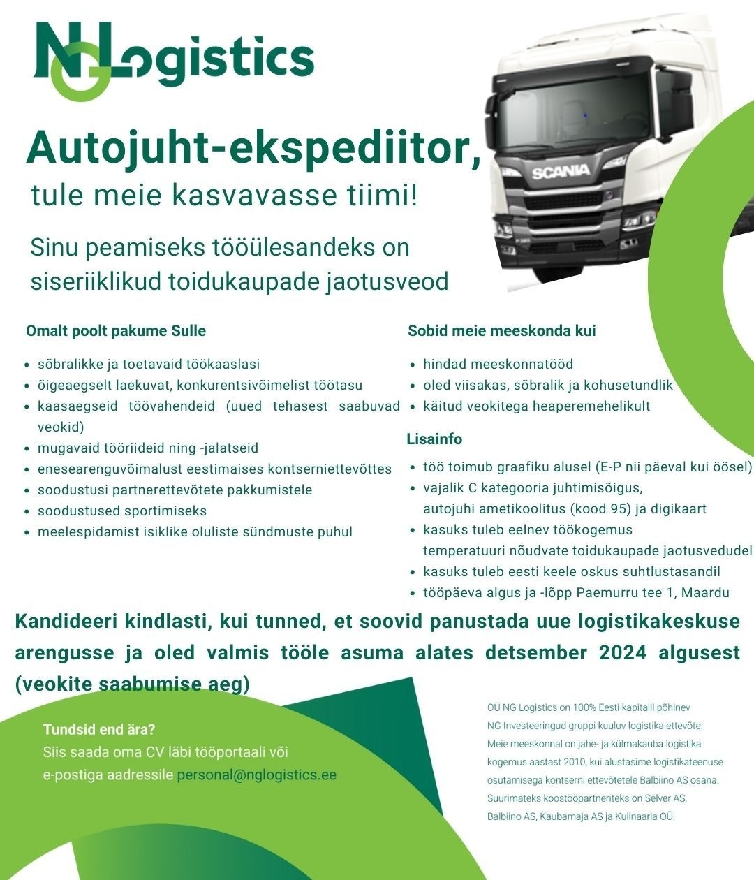 OÜ NG Logistics Autojuht-ekspediitor