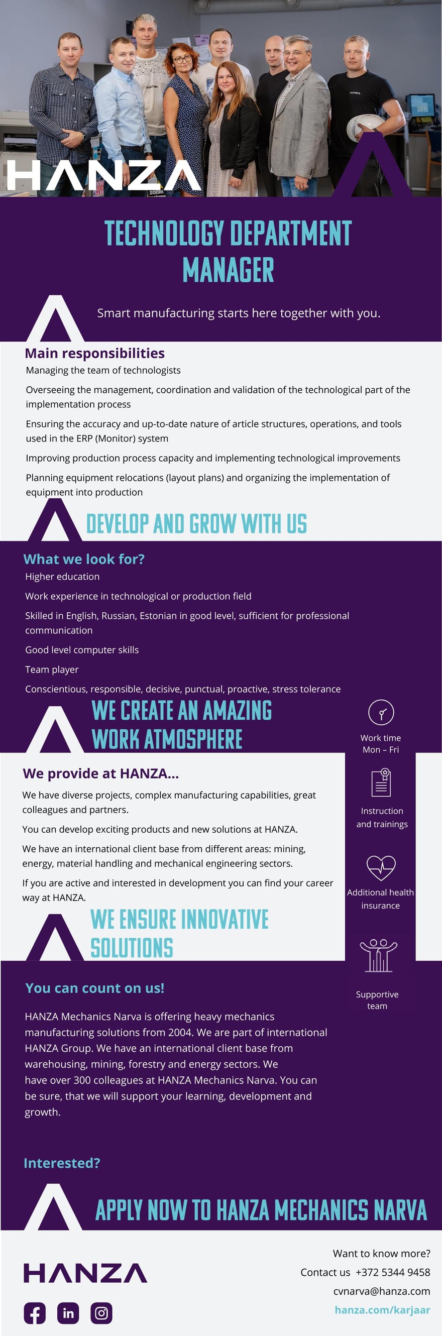 HANZA Mechanics Narva AS Technology Department Manager