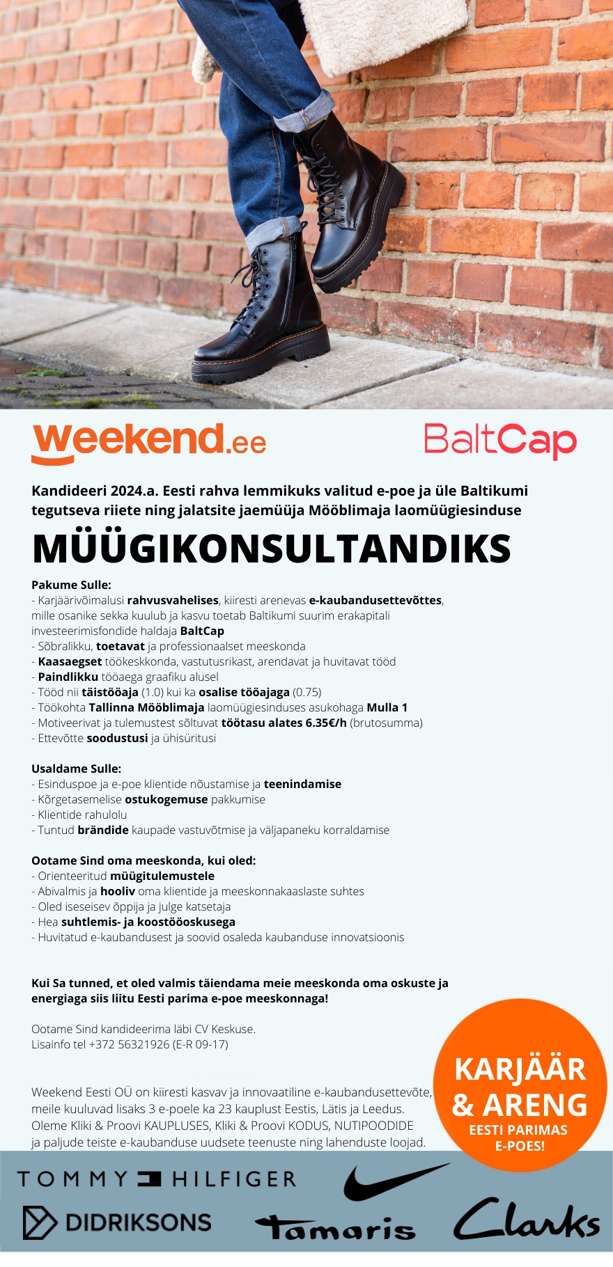 Weekend Eesti OÜ HEA TÖÖAEG E-P 10-19 & TOETAV MEESKOND-MÜÜGIKONSULTANT Mööblimaja laomüügiesindusse