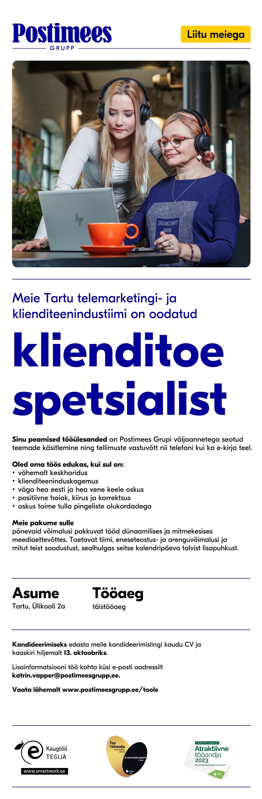 Postimees Grupp AS Klienditoe spetsialist