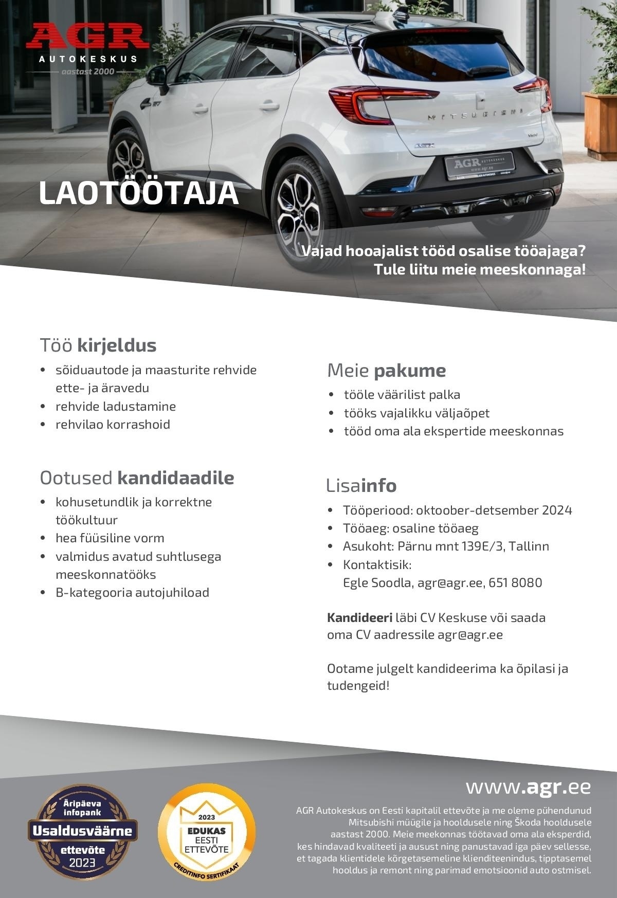 AGR Autokeskus OÜ Laotöötaja