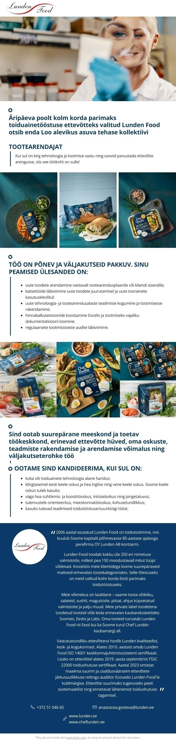 Lunden Food OÜ Tootearendaja