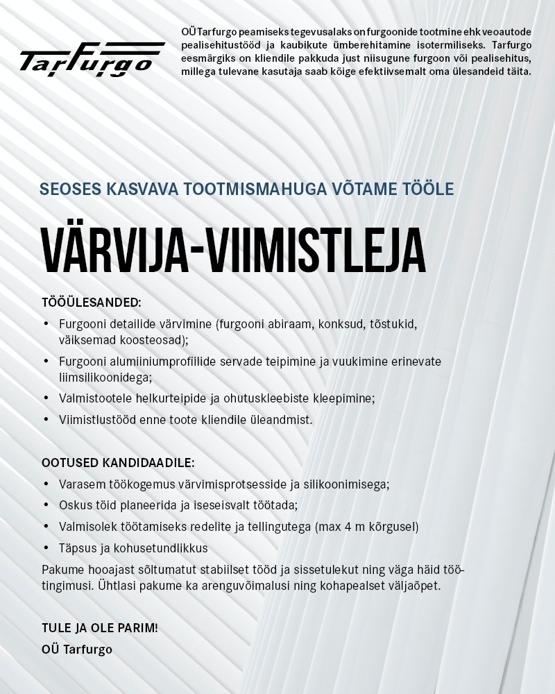 Tarfurgo OÜ Värvija-viimistleja