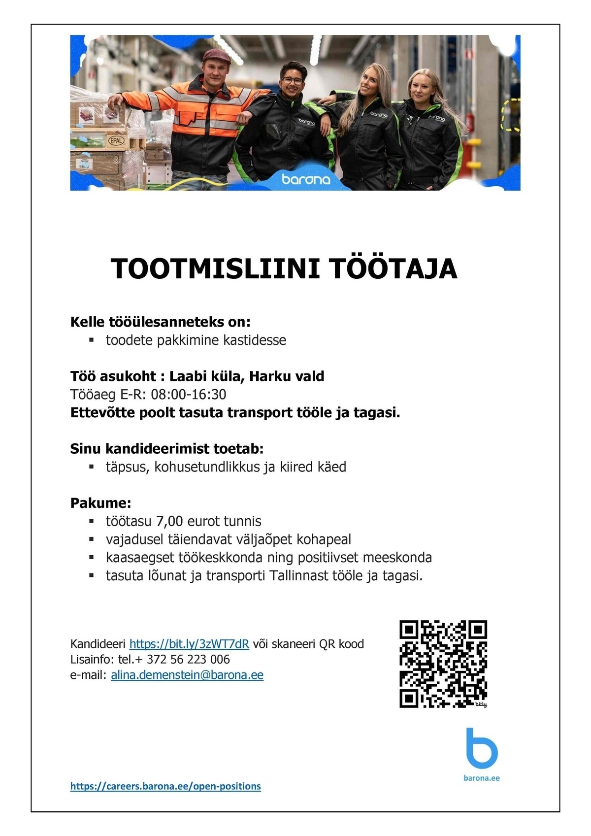 Barona Eesti OÜ TOOTMISLIINI TÖÖTAJA