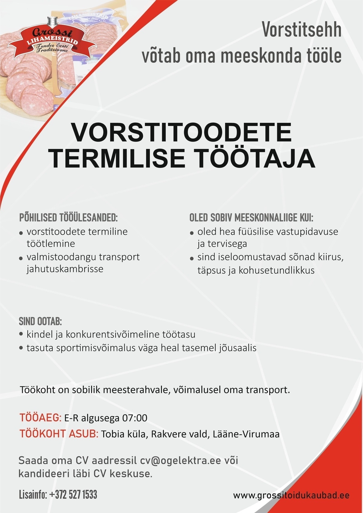 OG Elektra Tootmine AS Vorstitoodete termiline töötleja (vorstitsehh)