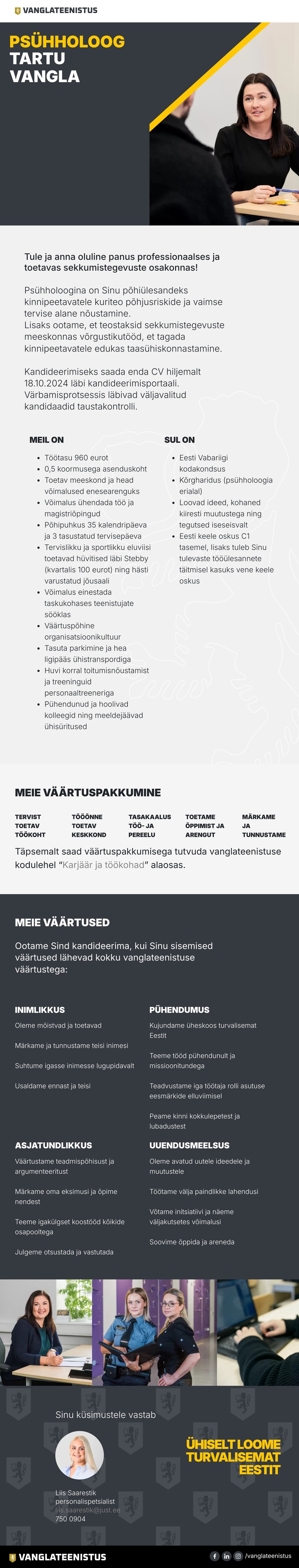 Tartu vangla Psühholoog (osalise koormusega)