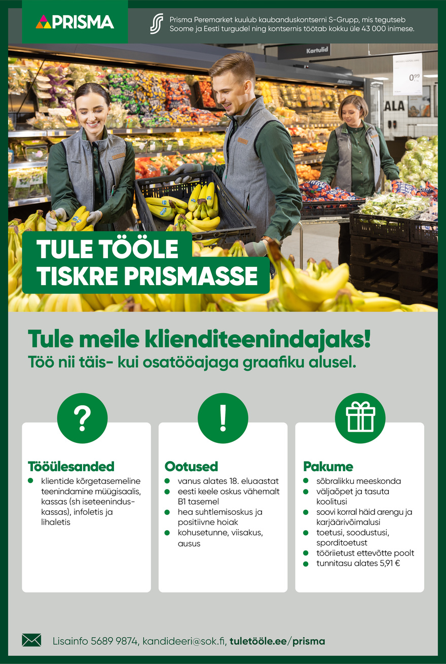 Prisma Peremarket AS Klienditeenindaja Tiskre Prisma