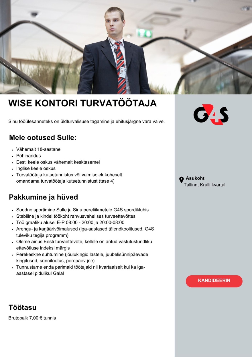 AS G4S Eesti Wise kontori turvatöötaja