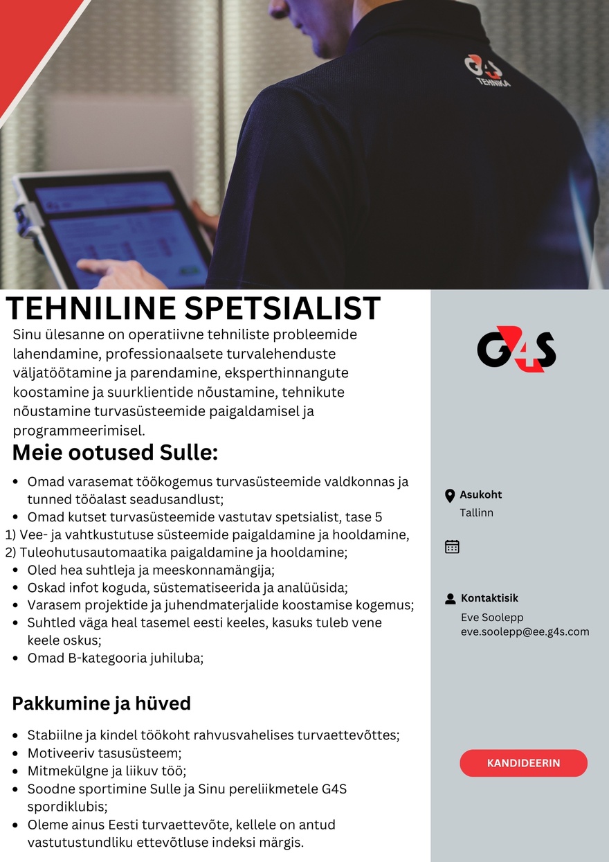 AS G4S Eesti TEHNILINE SPETSIALIST