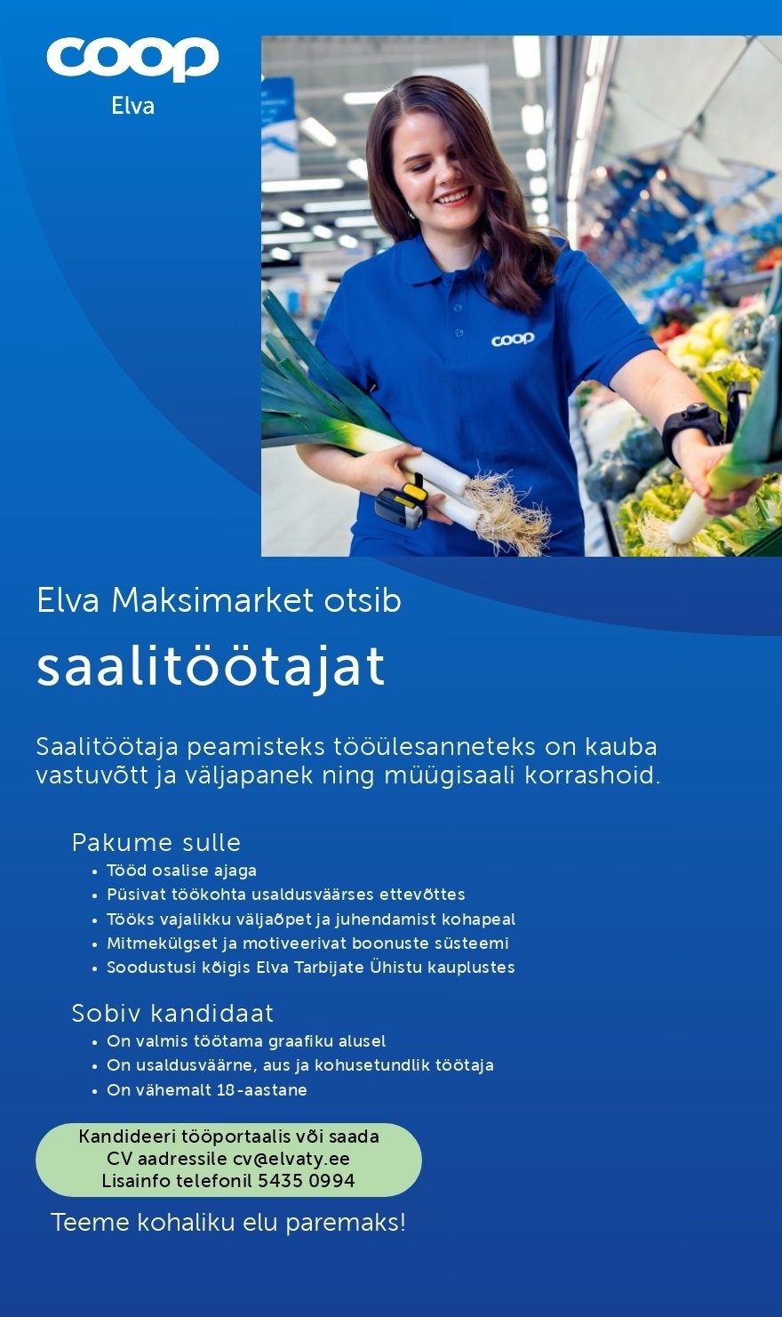 Elva Tarbijate Ühistu Saalitöötaja Elva Maksimarketis