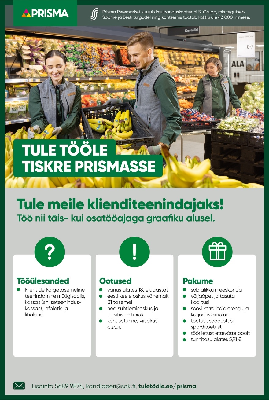 Prisma Peremarket AS Klienditeenindaja Tiskre Prisma