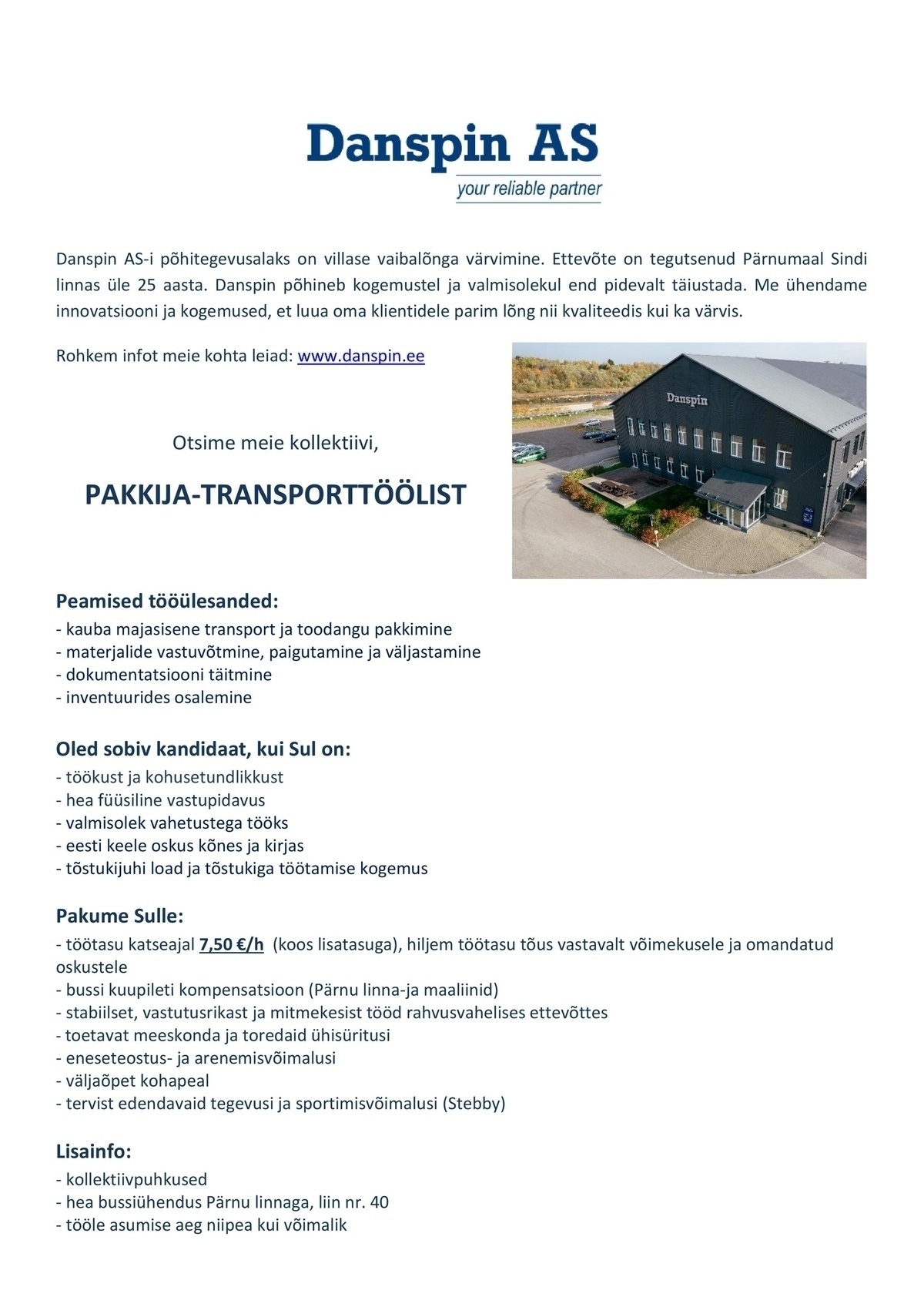 Danspin AS Pakkija-transporttööline