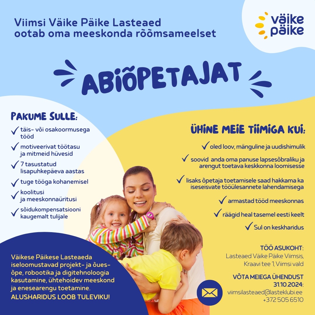 Lasteaed Väike Päike Viimsis Abiõpetaja