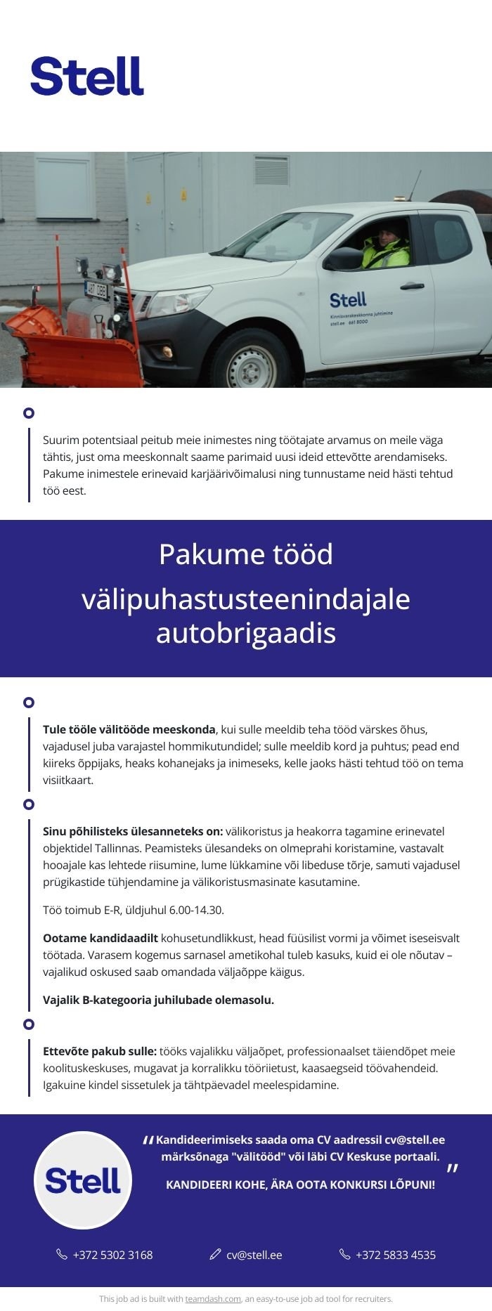 Stell Eesti AS Välipuhastusteenindaja autobrigaadis