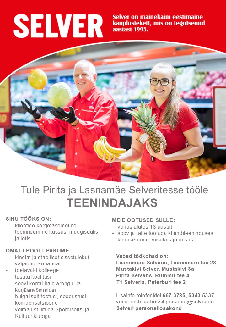 Selver Teenindaja Tallinna Selverites (Lasnamäe, Pirita piirkond)