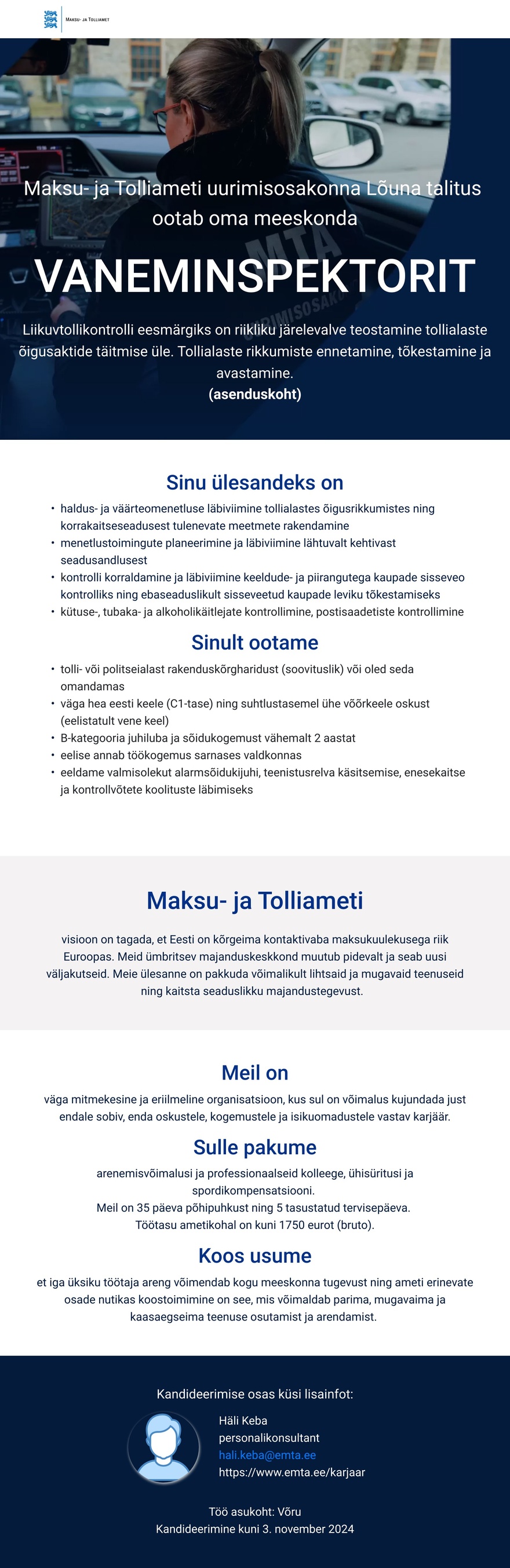 Maksu- ja Tolliamet Vaneminspektor