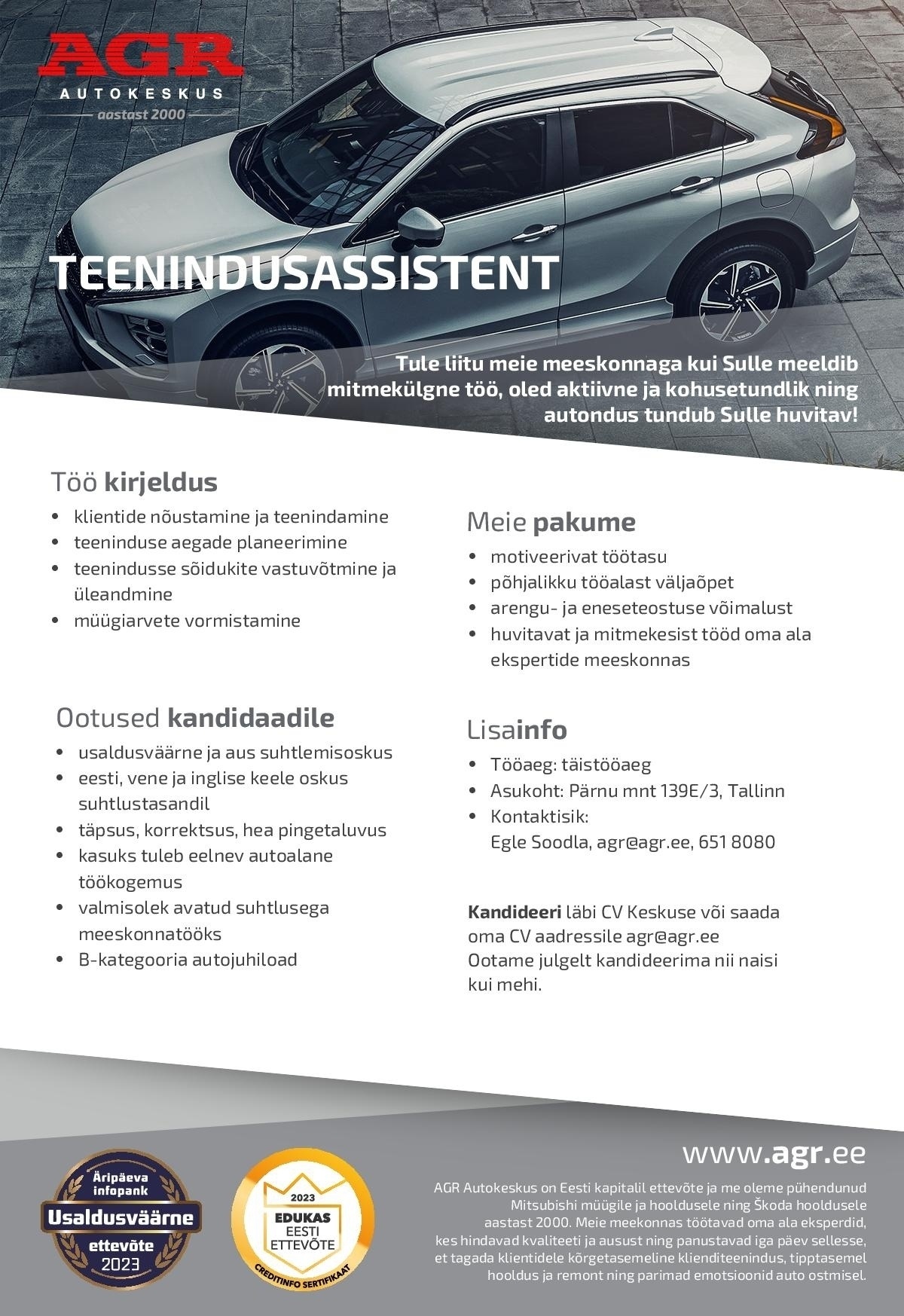 AGR Autokeskus OÜ Teenindusassistent