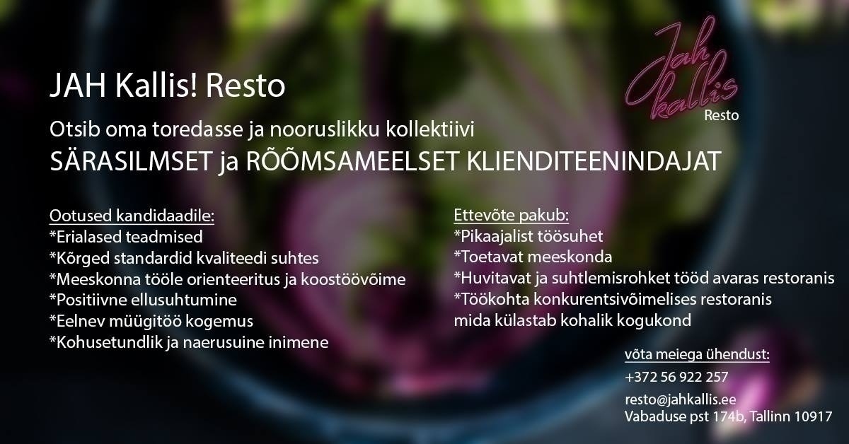 Vau Restoranid OÜ Klienditeenindaja/ettekandja