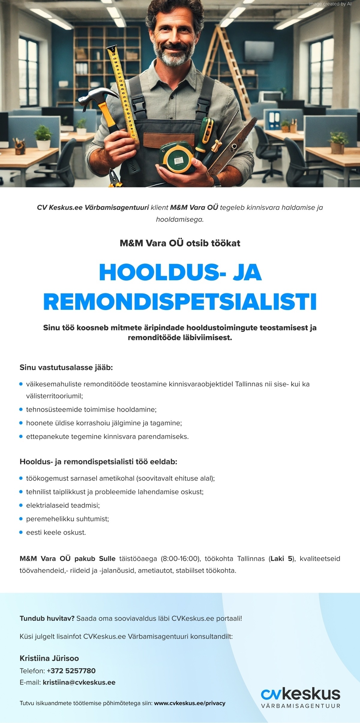 M&M Vara OÜ HOOLDUS- JA REMONDISPETSIALIST