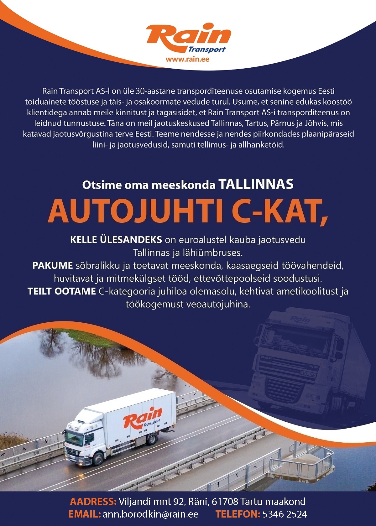 Rain Transport AS Autojuht c-kat