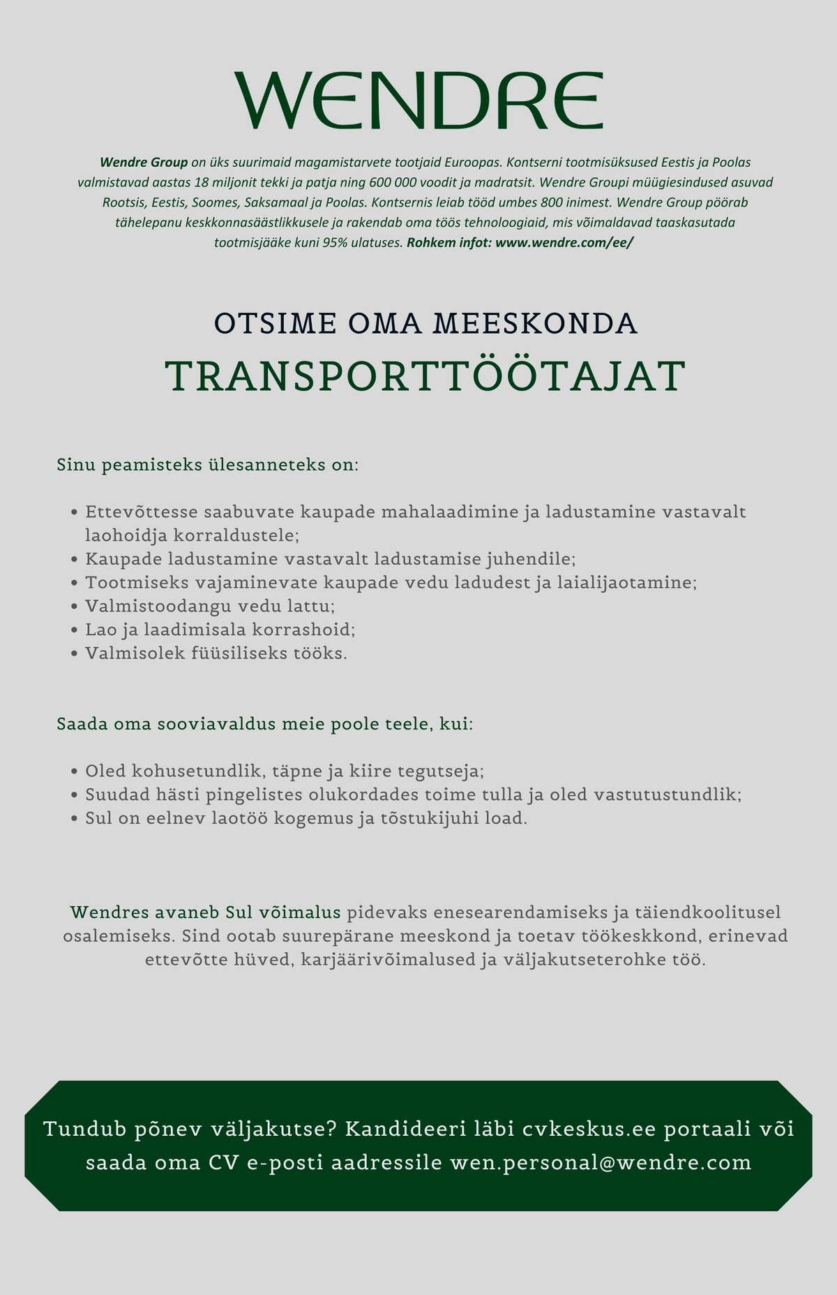 Wendre AS Transporttöötaja