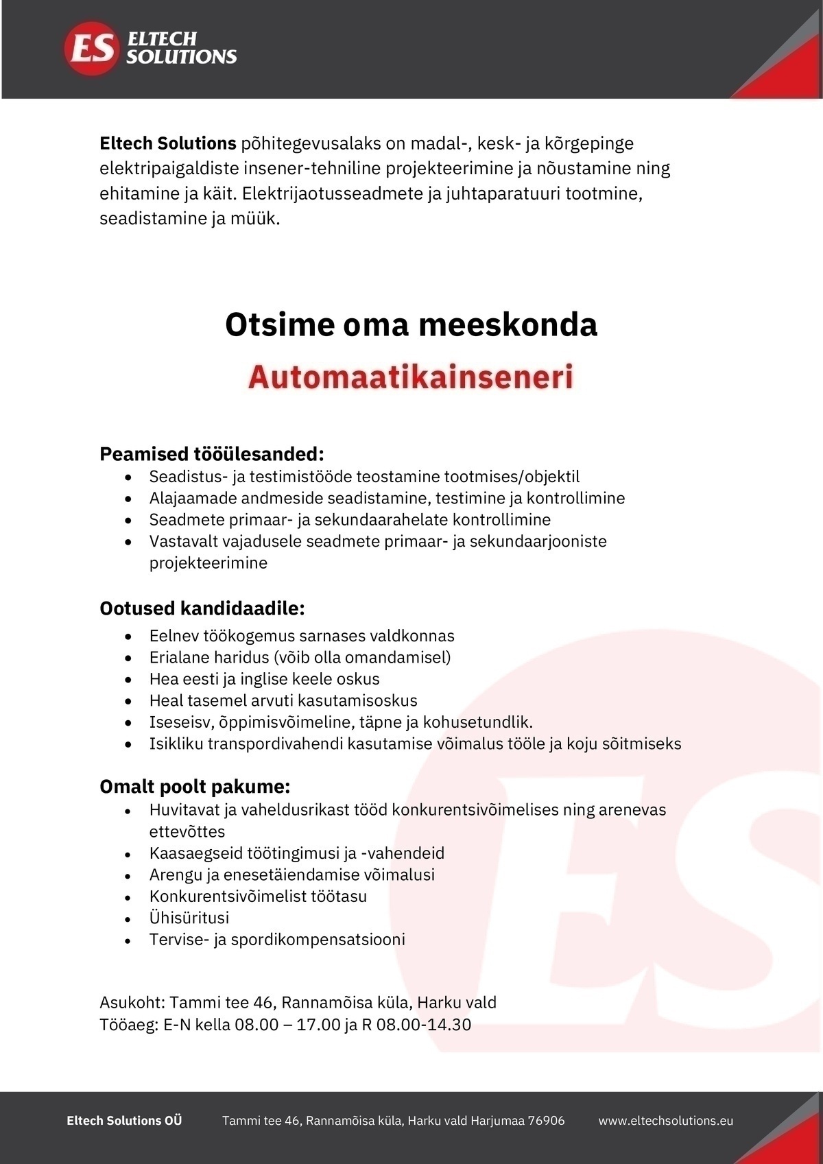 Eltech Solutions OÜ Automaatikainsener