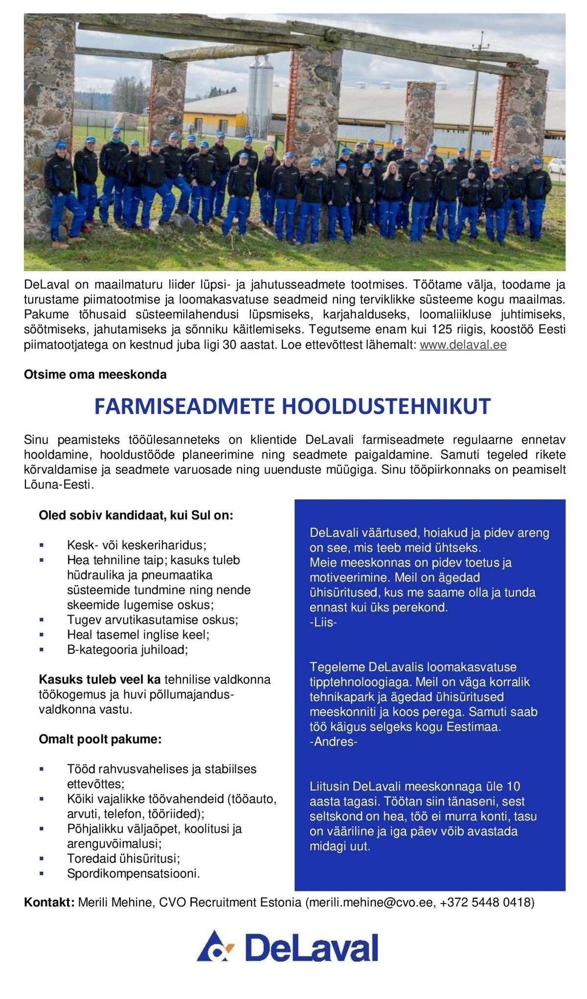 CVO Recruitment Estonia Farmiseadmete hooldustehnik (Lõuna-Eesti)