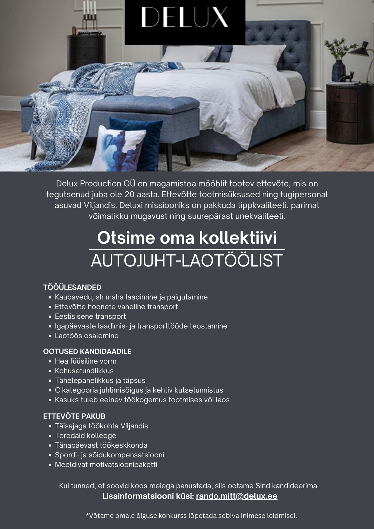 DELUX PRODUCTION OÜ Autojuht-laotööline