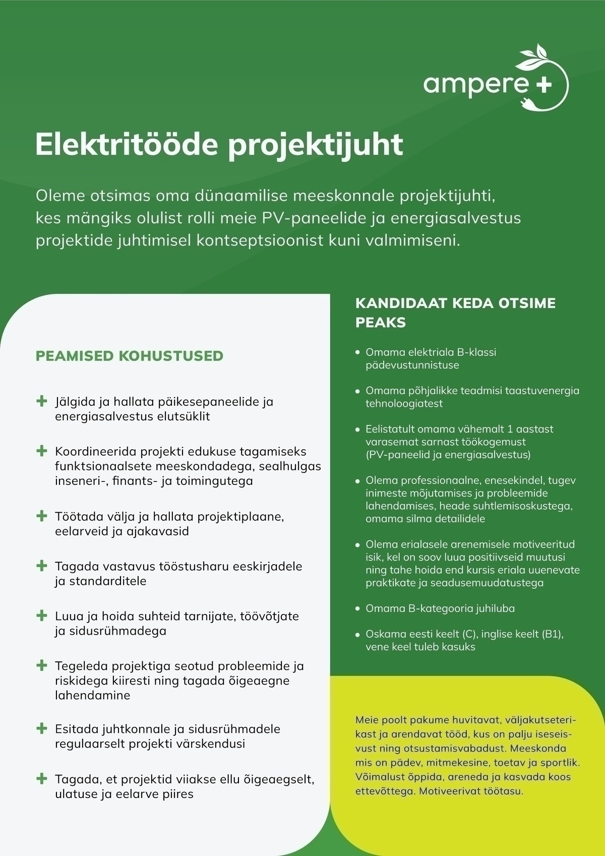 Ampere Plus OÜ Elektritööde projektijuht