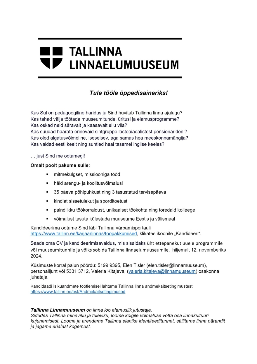 Tallinna Linnamuuseum Õppedisainer