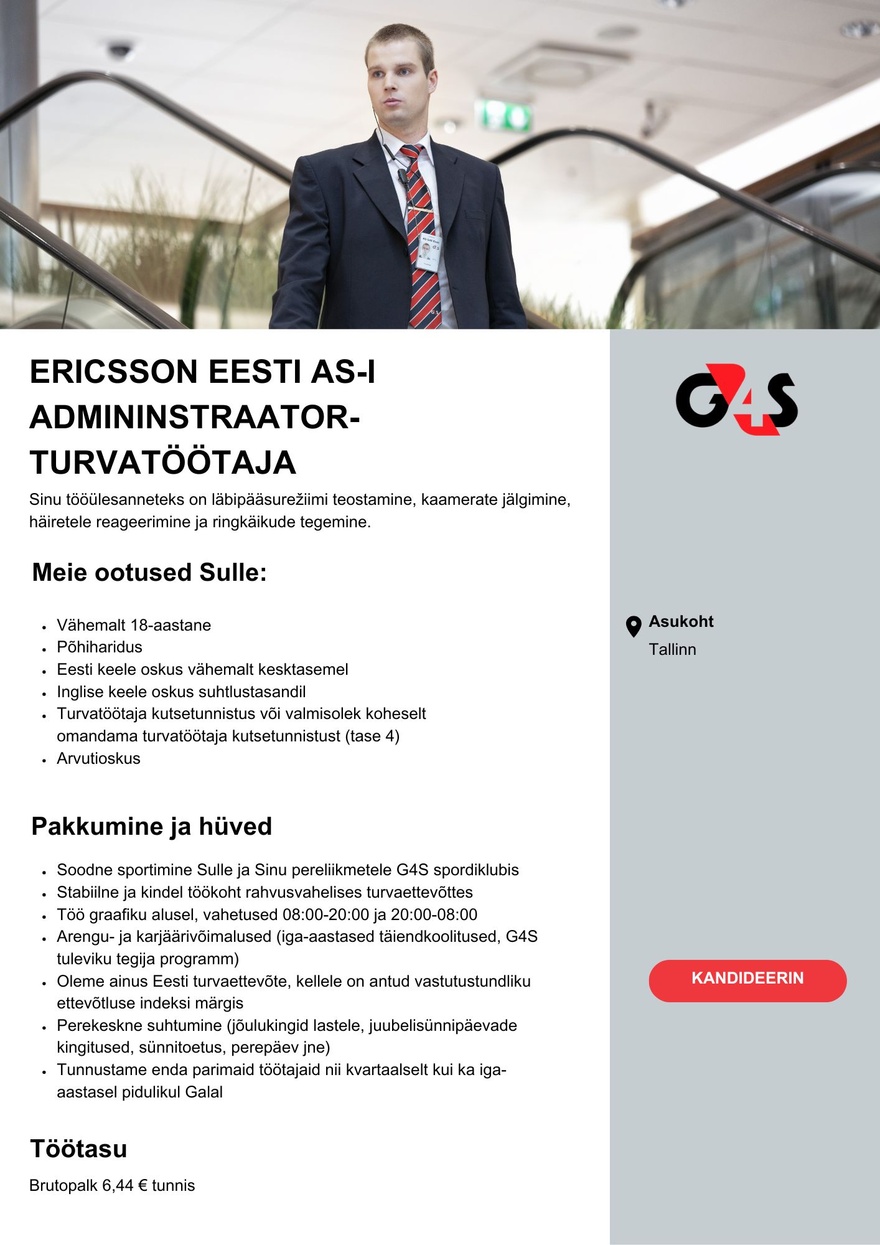 AS G4S Eesti Ericsson Eesti AS-i administraator-turvatöötaja