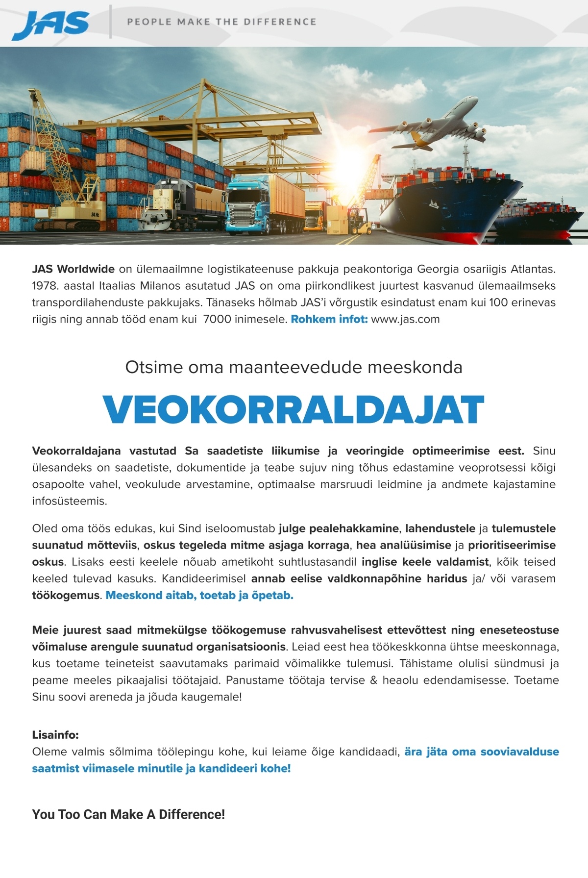 JAS Worldwide Estonia OÜ Veokorraldaja