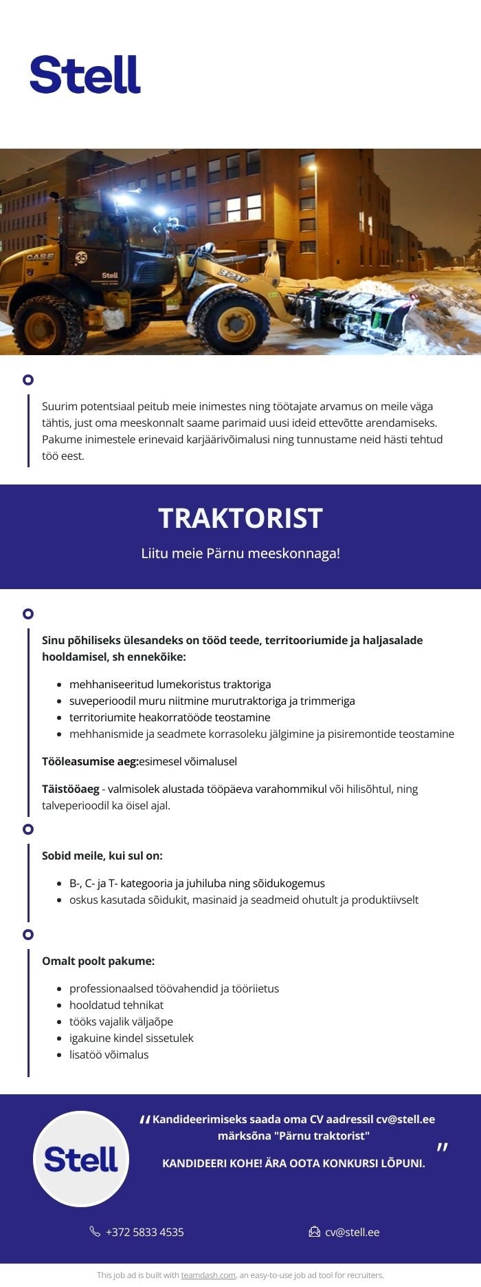 Stell Eesti AS Traktorist-heakorratöötaja