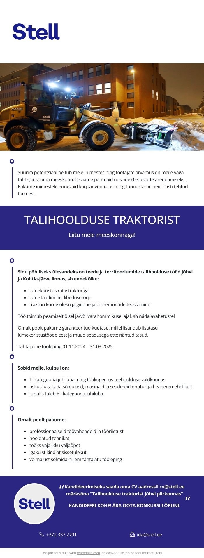 Stell Eesti AS Talihoolduse traktorist Jõhvi piirkonnas