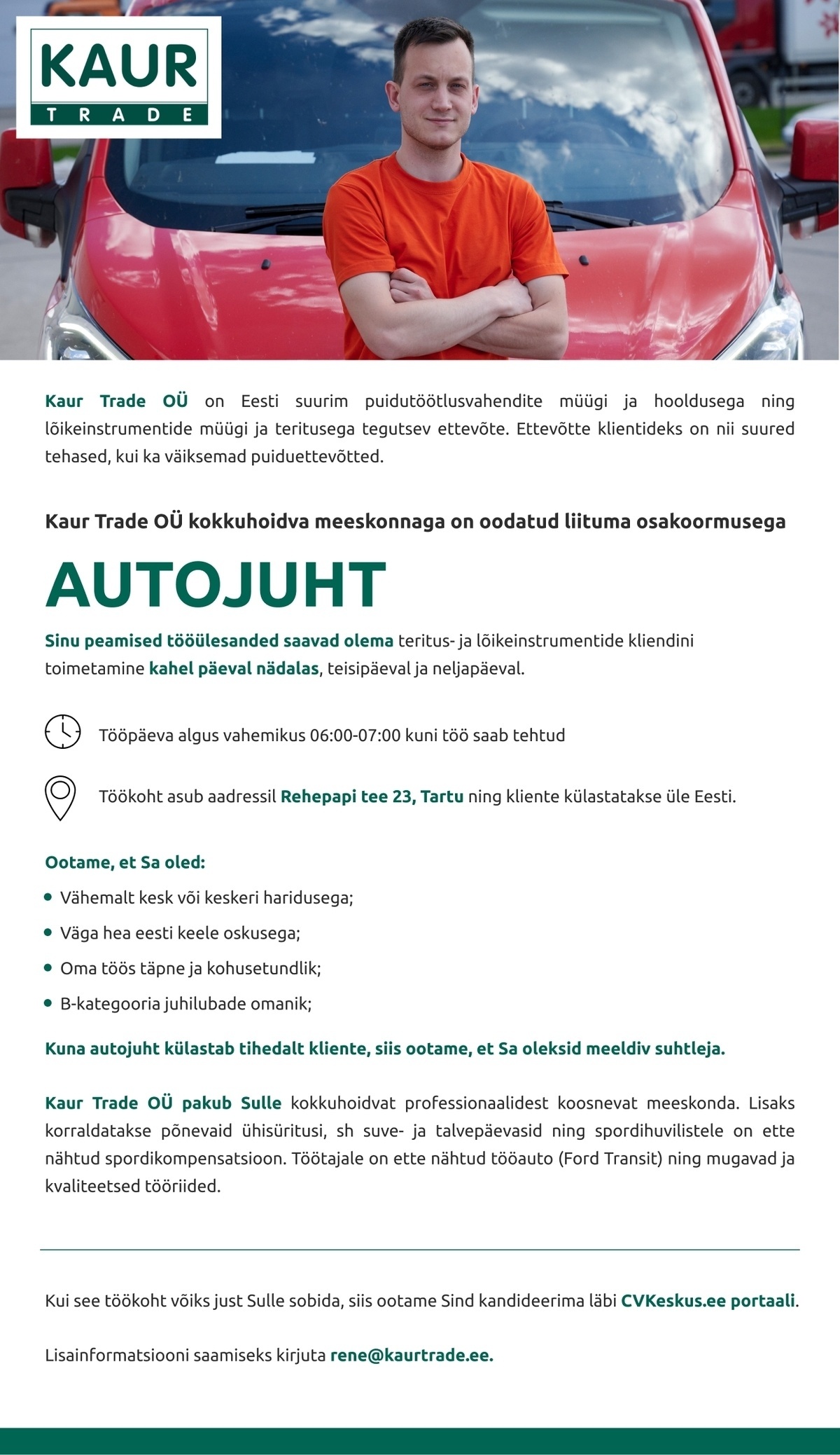 Kaur Trade OÜ Autojuht (2 päeva nädalas)