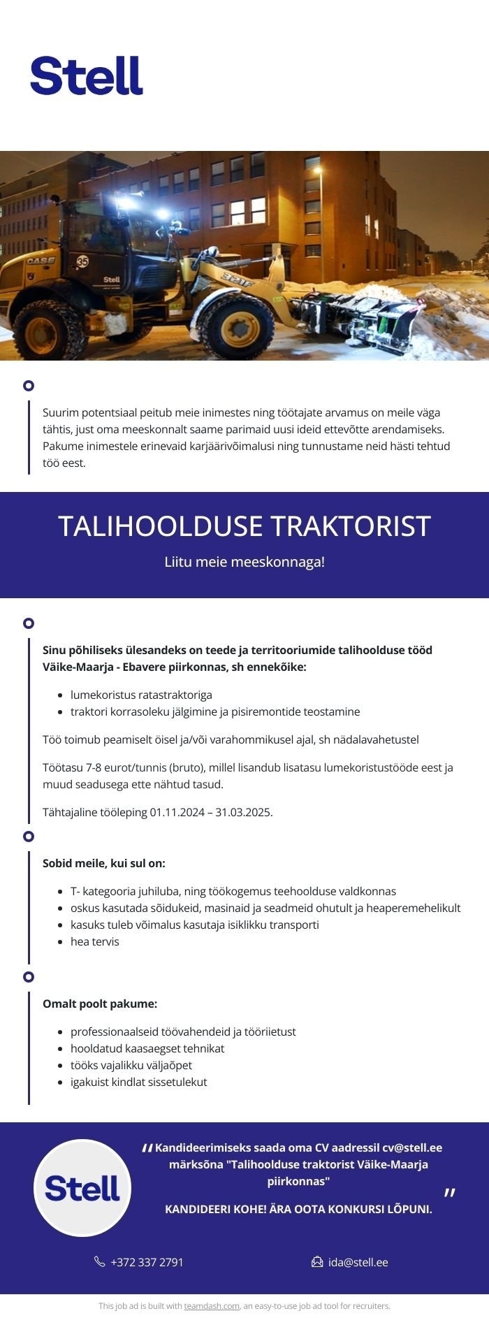 Stell Eesti AS Talihoolduse traktorist Väike-Maarja piirkonnas