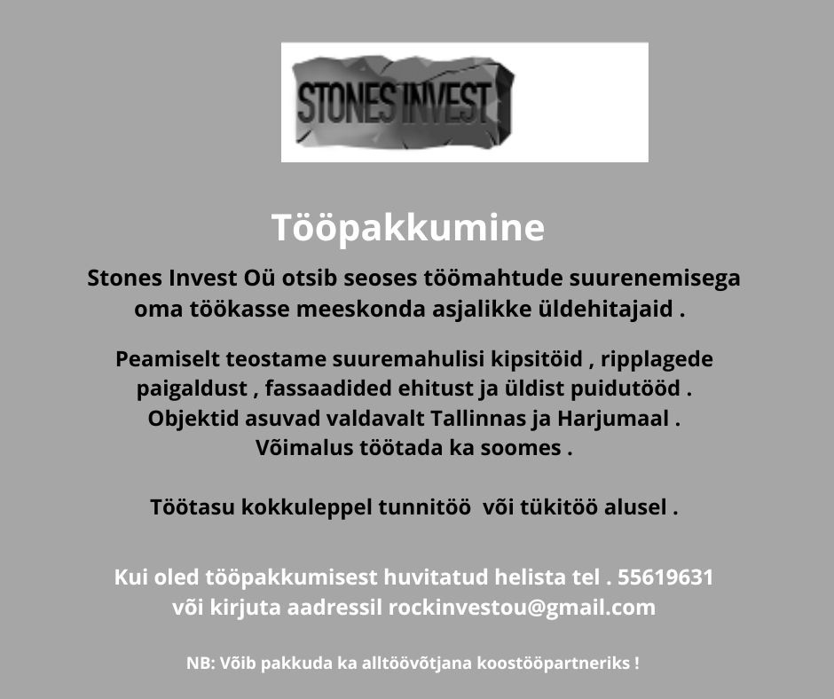 Stones Invest Oü Üldehitaja