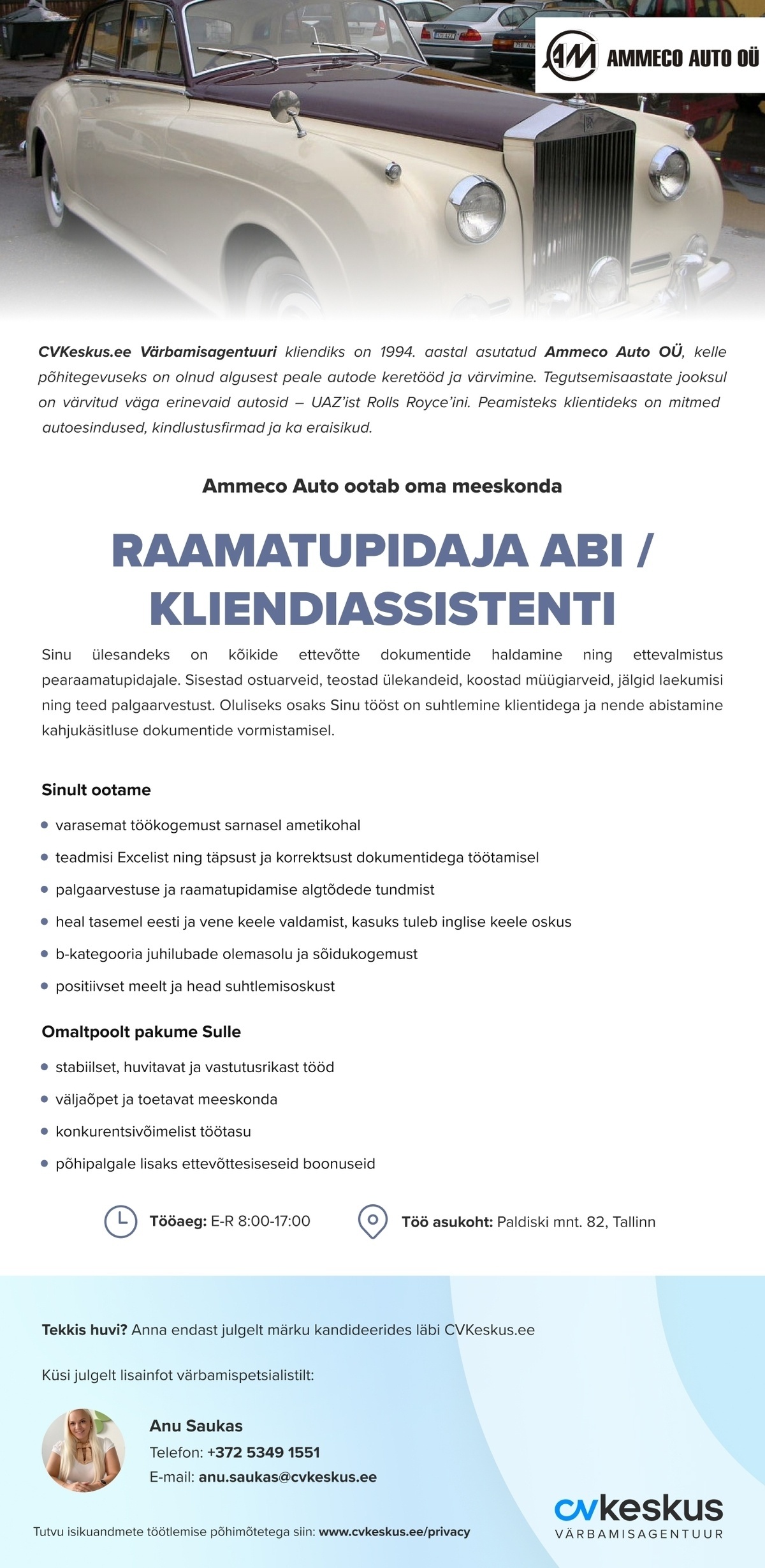 Ammeco Auto OÜ RAAMATUPIDAJA ABI / KLIENDIASSISTENT