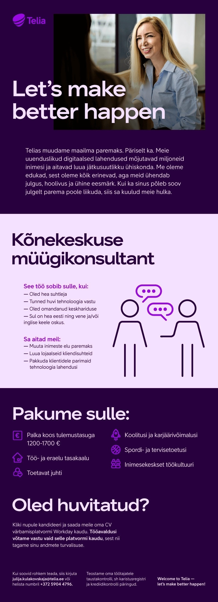 Telia Eesti AS Kõnekeskuse müügikonsultant